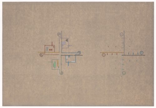 Plans for the ground and second levels for the North East South West House
