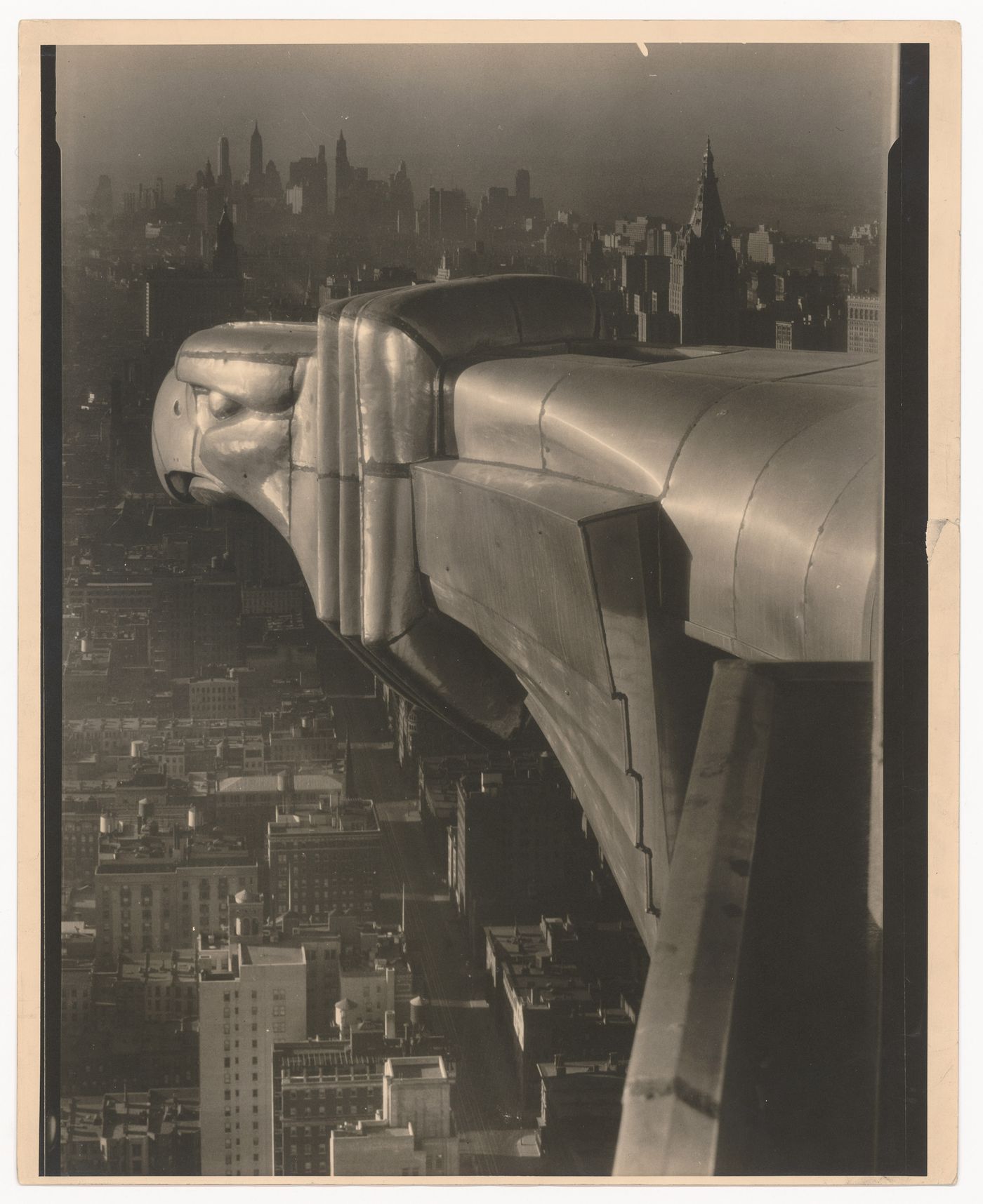 Chrysler Building, gargoyle profile on building, overlooking Manhattan, New York City, New York