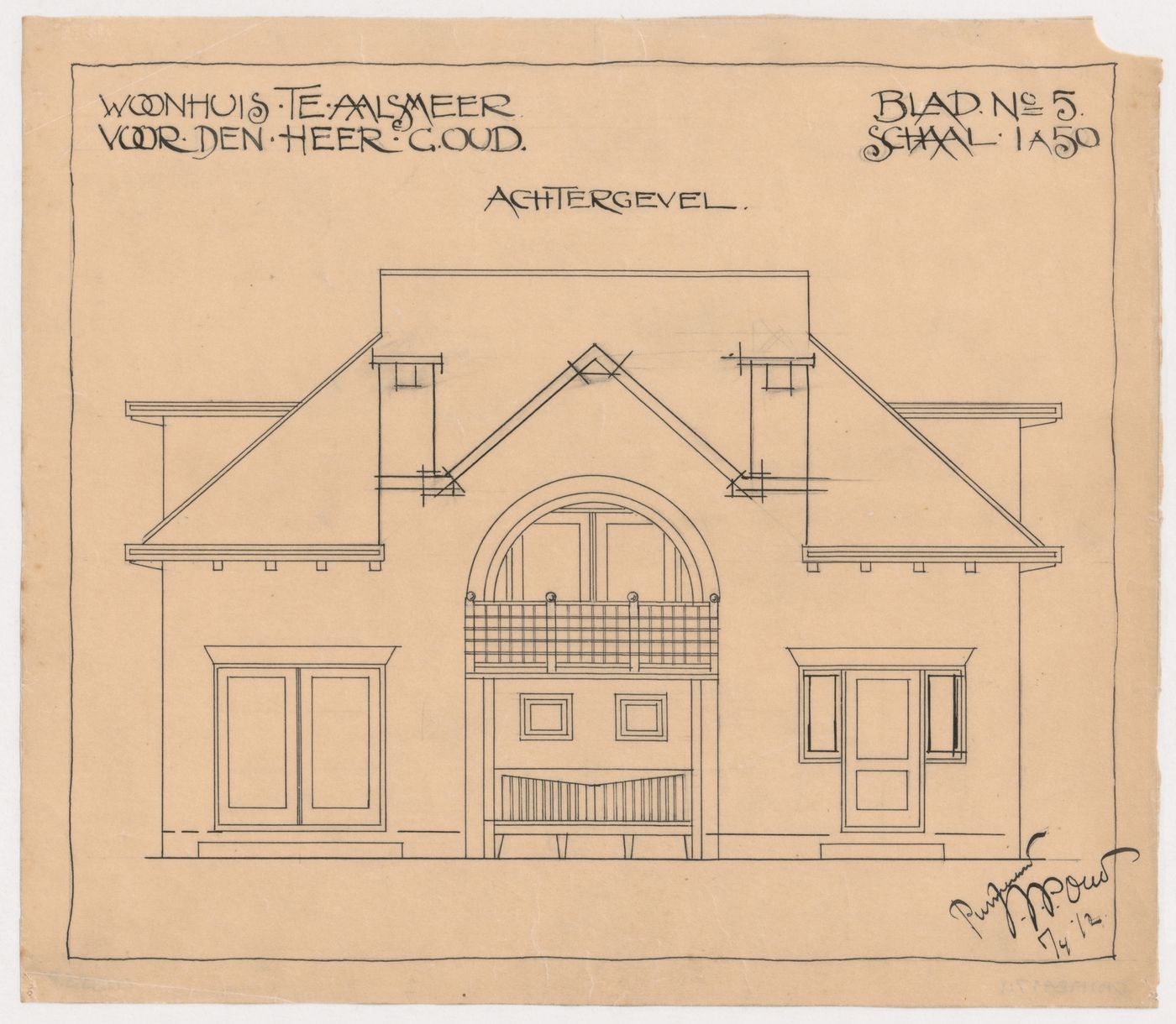 Rear elevation for a house for G. Oud, Aalsmeer, Netherlands