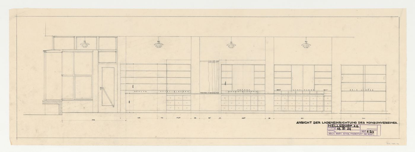 Interior elevation for the co-op store, Hellerhof Housing Estate, Frankfurt am Main, Germany