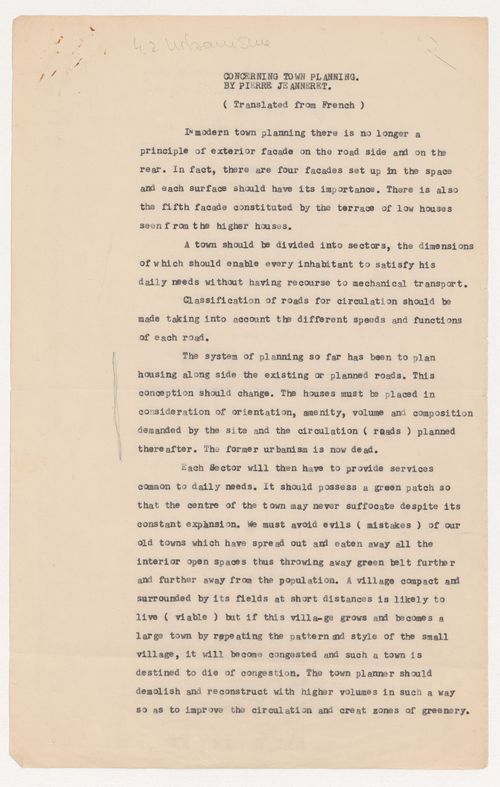 Text entitled "Concerning town planning"