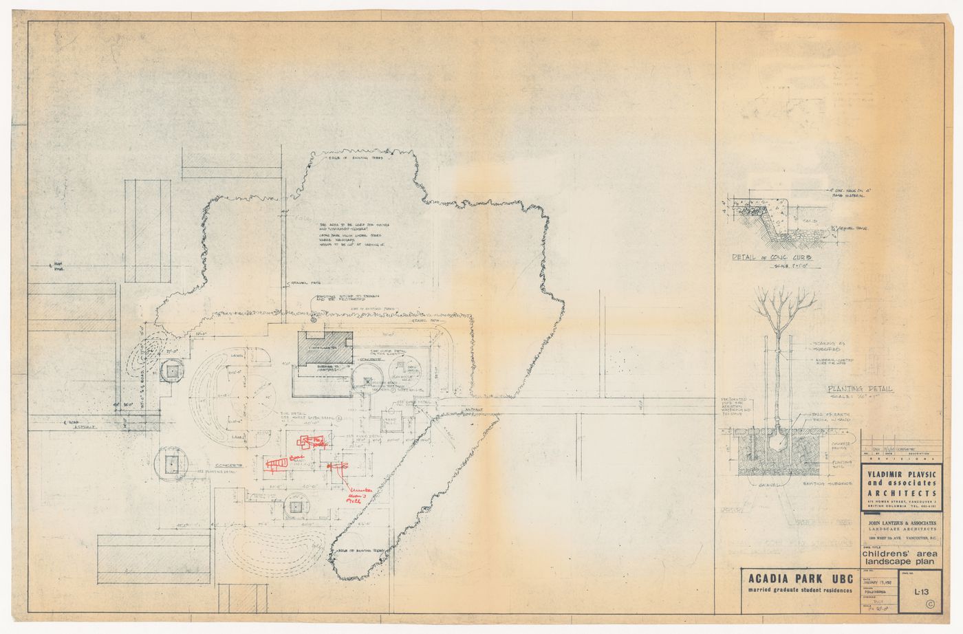 Landscape plan for children's area for Acadia Park, University of British Columbia, Vancouver, British Columbia