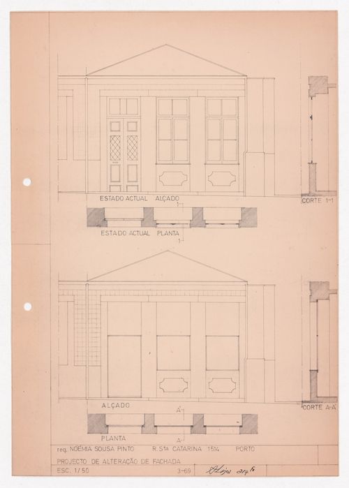 Elevations and plans for façade for Loja "Mic Mac", Porto, Portugal