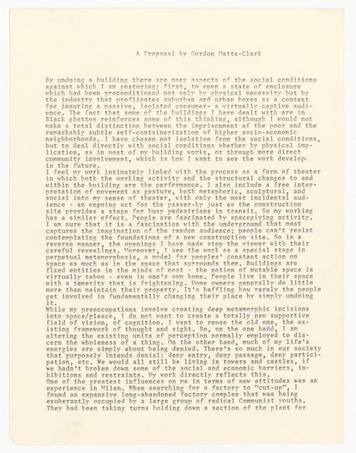 Proposal by Gordon Matta-Clark