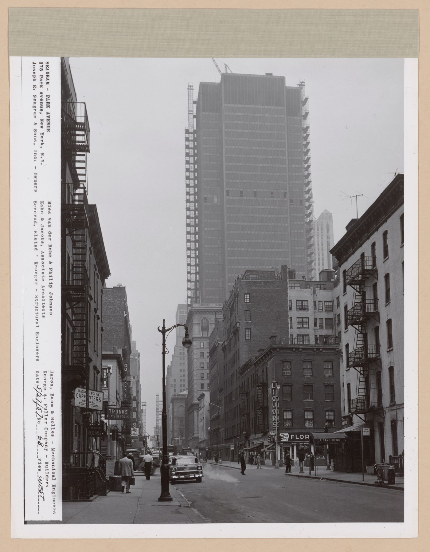 Seagram building under construction, 375 Park avenue, New York, N.Y., west view