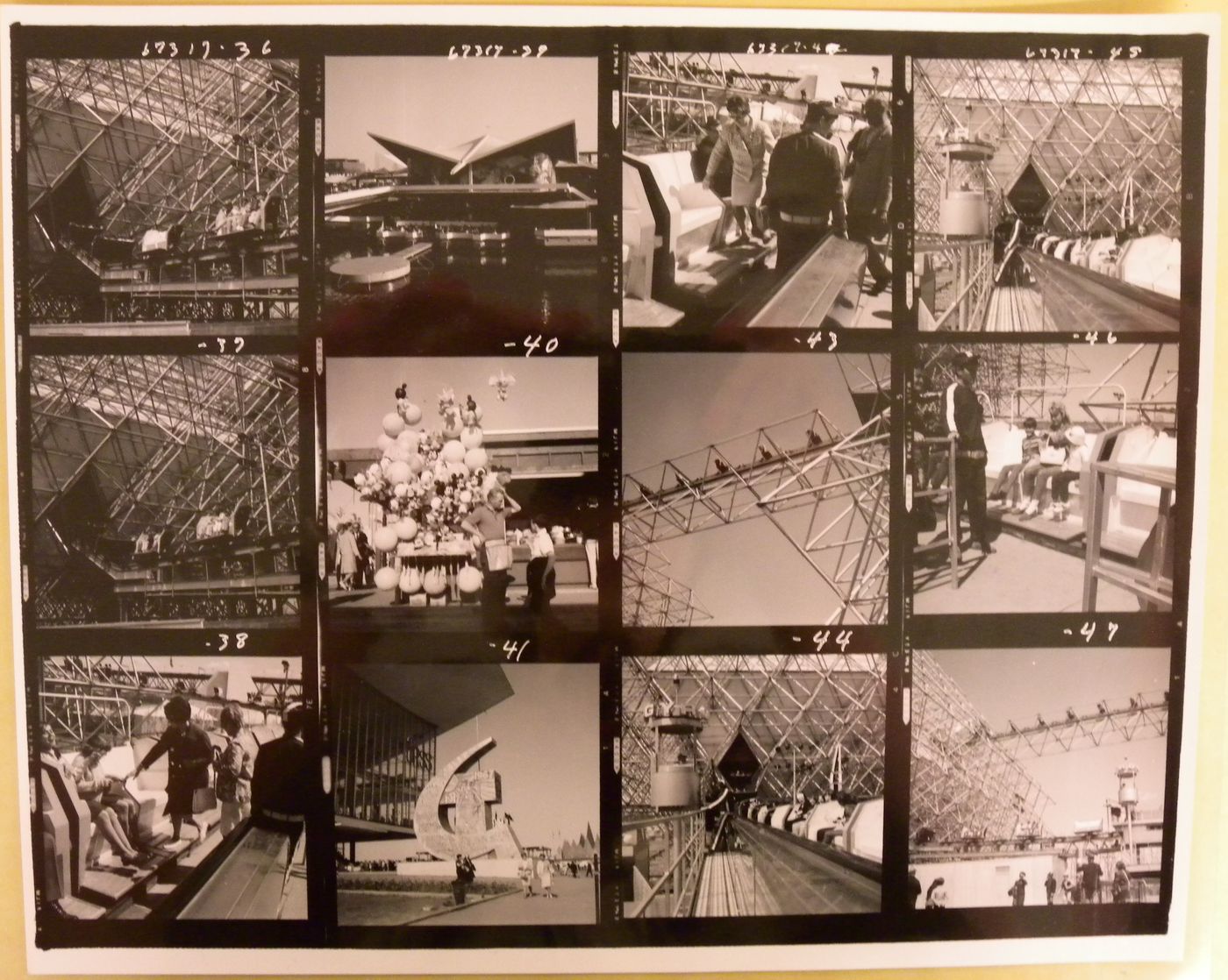 Contact sheet with photographs of the Gyrotron principally, Expo 67, Montréal, Québec