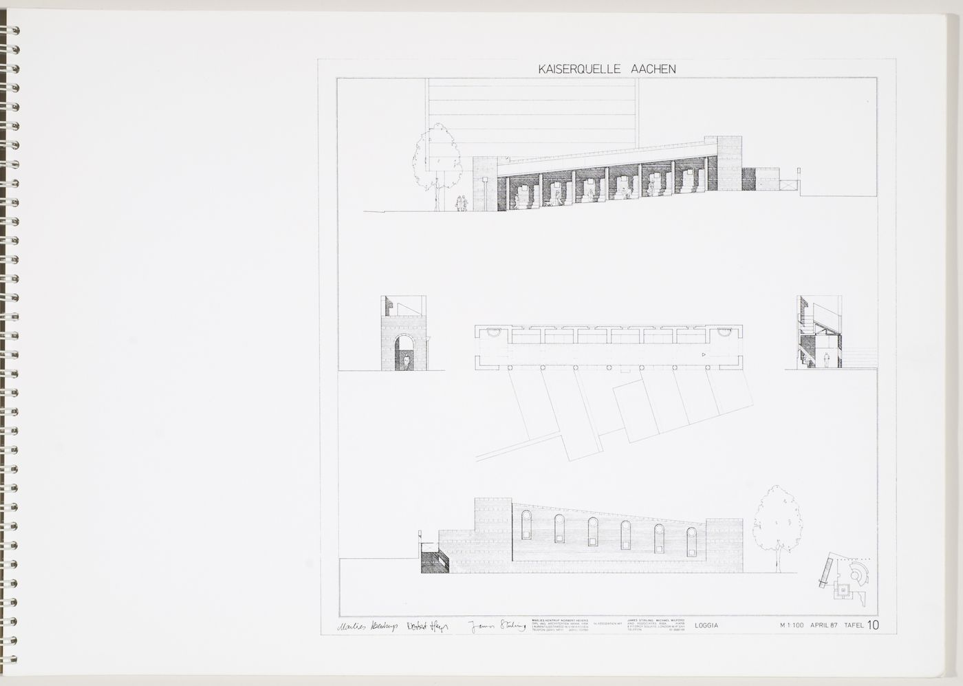 Kaiserplatz, Aachen, Germany: elevations, section and plans
