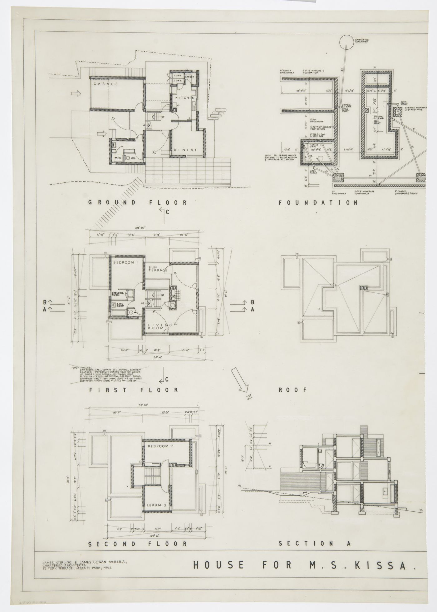 House in Chiltern Hills, Buckinghamshire, England: plans and section