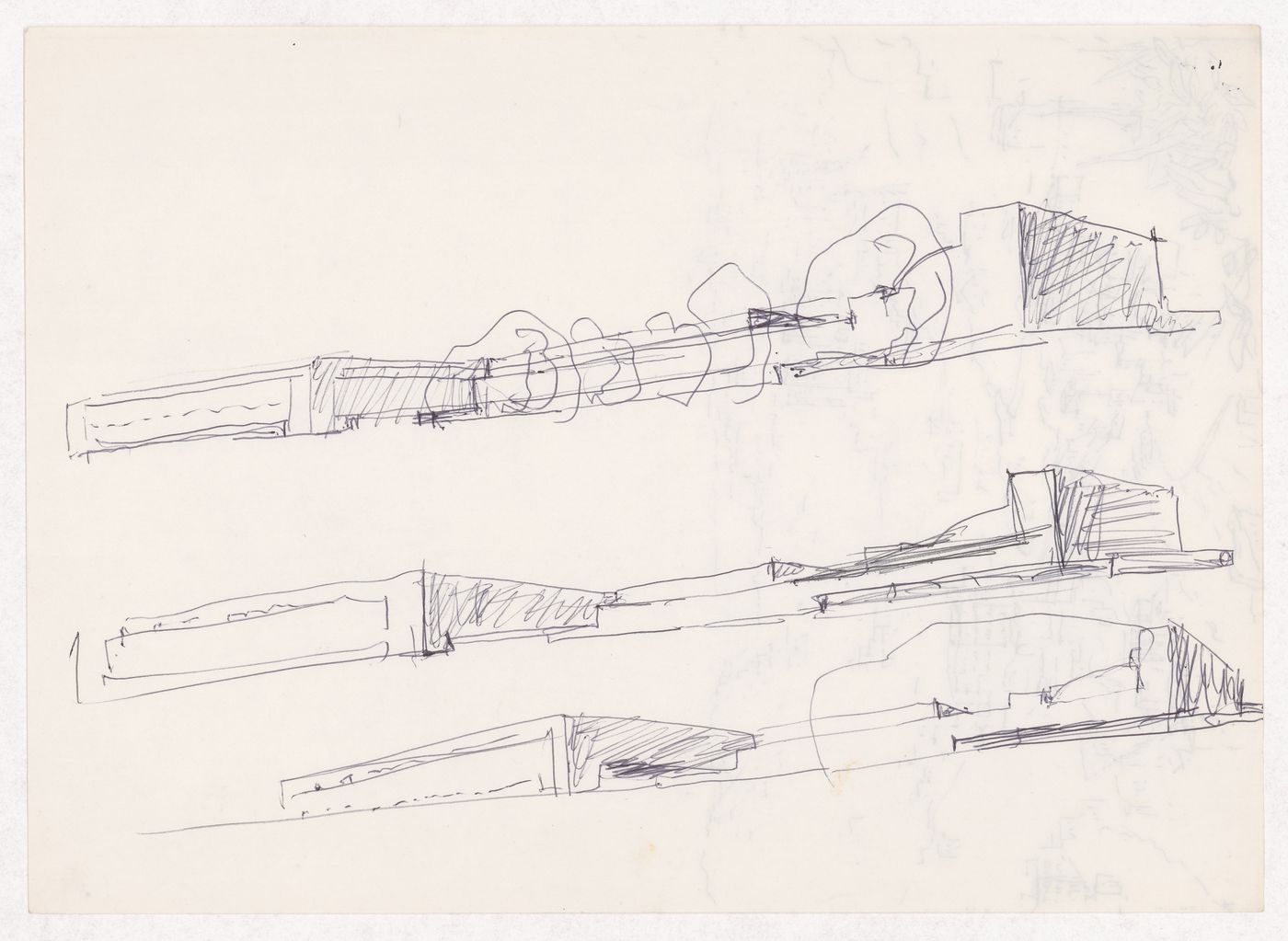 Sketch perspectives for Centro Cultural de Sines, Sines, Portugal; verso: Sketch