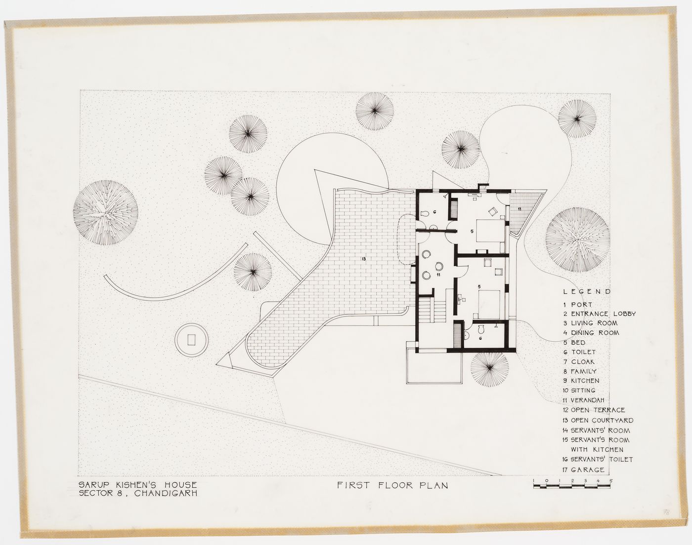 First floor plan for Sarup Kishen's house, Sector 8, Chandigarh, India
