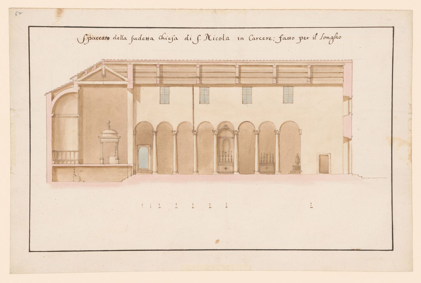 Longitudinal section for the church of S. Nicola in Carcere, Rome