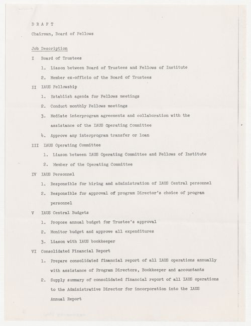 Draft job description for Chairman of the Board of Fellows with attached note by Peter Wolf