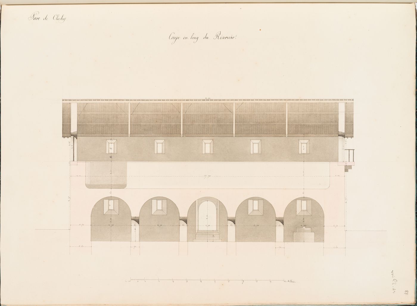 Longitudinal section for a reservoir, Parc de Clichy