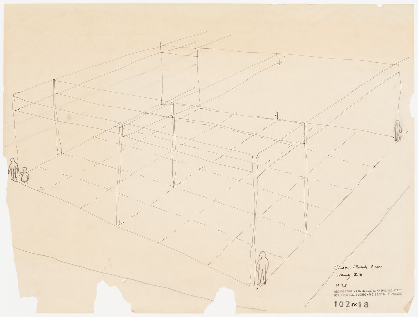 Inter-Action Centre, London, England: perspective sketch of area for parents and children, looking southeast