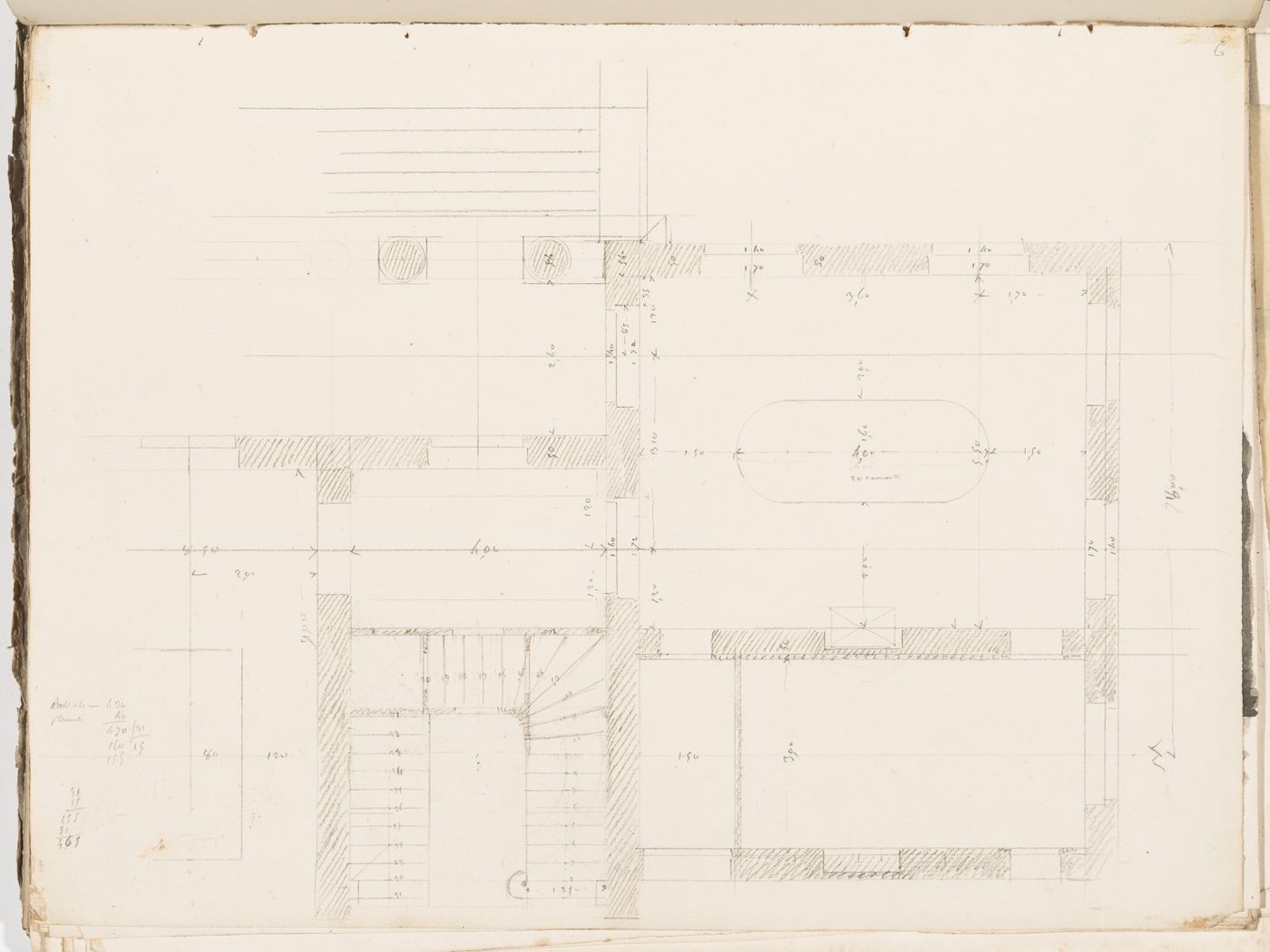 Project no. 6 for a country house for comte Treilhard: Partial ground floor plan; verso: Project for a country house for comte Treilhard: Unidentified partial plan