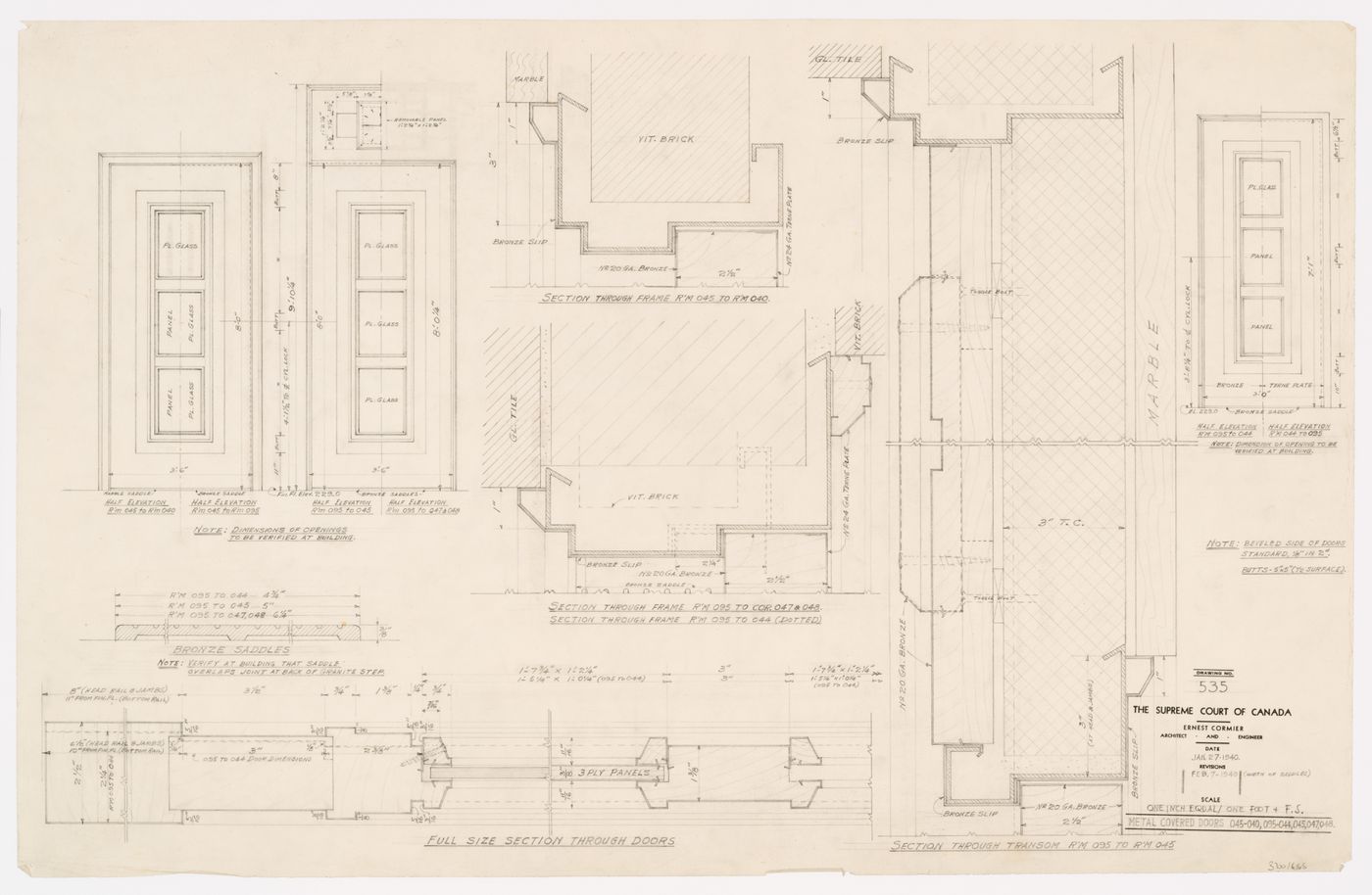 Détails des portes de métal, Cour suprême du Canada, Ottawa, Ontario, Canada (1937-1953, 1977)