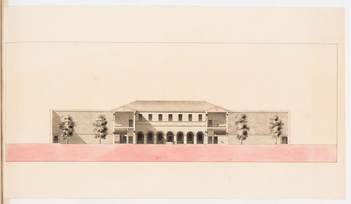 Prison de la Petite Roquette, Paris: Sectional elevation, probably of the infirmary block