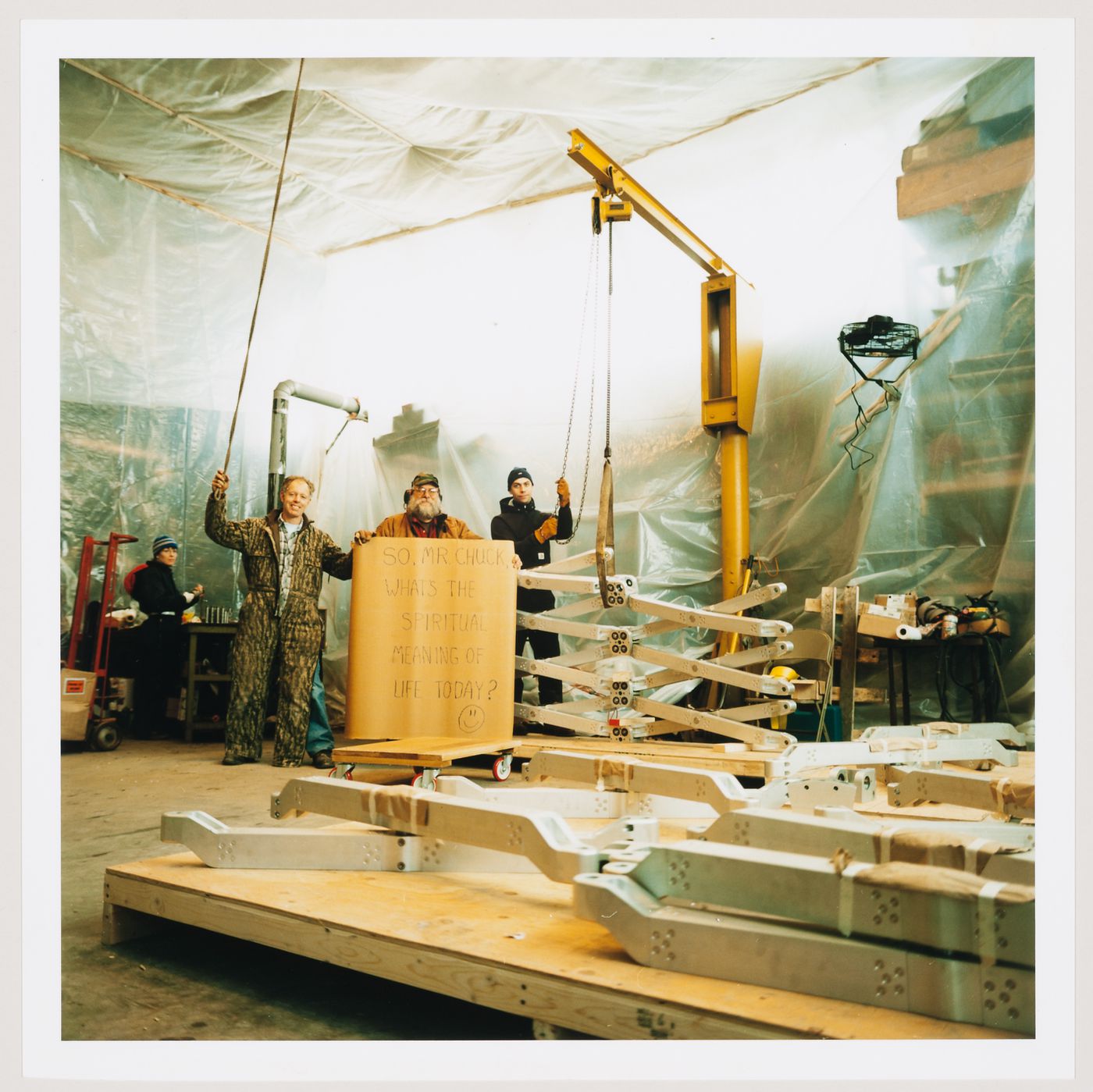 Bill Record and others showing partial assembly of Iris Dome section