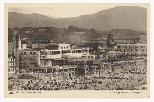 Postcard of the beach in front of casino La Pergola, Saint-Jean-de-Luz, France