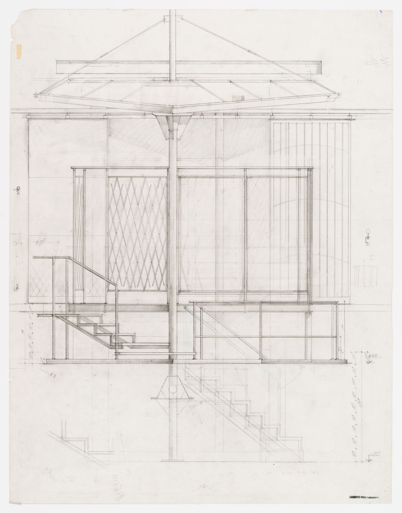 Elevation of the loggia in the garden for Casa Frea, Milan, Italy
