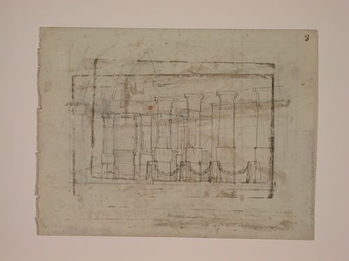 Architectural sketch ofcolonnaded staircase