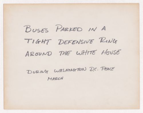 Buses parked in a tight defensive ring around the White House during Washington D.C. Peace March