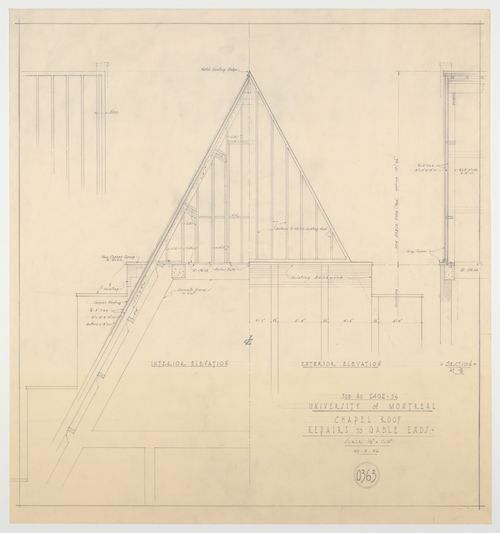 Détails des réparations du toit de la chapelle, Pavillon principal et campus, Université de Montréal, Montréal, Canada (1924-1947)