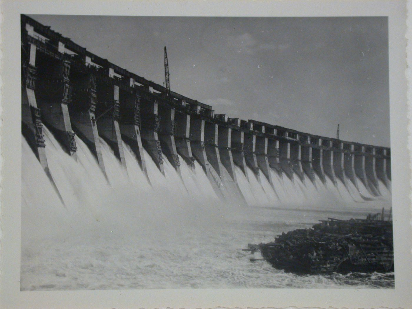 View of Dnieper Hydroelectric Power Station dam, Zaporozhe, Soviet Union (now in Ukraine)