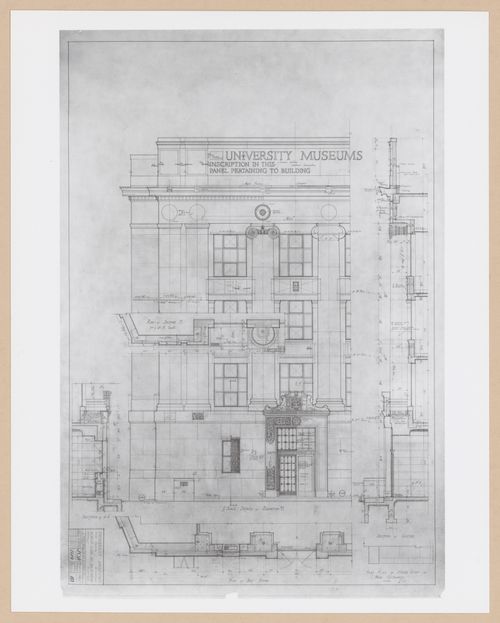Photograph of an elevation, plans and sections for the Alexander G. Ruthven Museums Building, North University Avenue, University of Michigan, Ann Arbor, Michigan