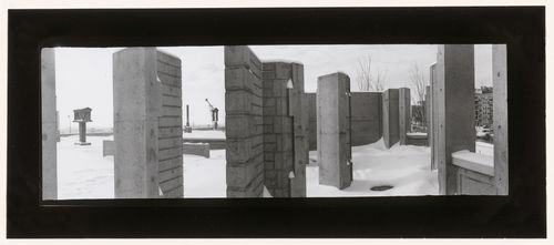 Close-up view of the Arcade with the Allegorical Columns in the background, Canadian Centre for Architecture Garden, Montréal, Québec, Canada