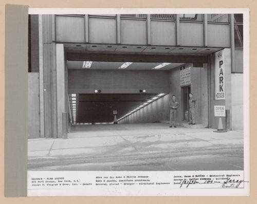 Seagram building under construction, 375 Park avenue, New York, N.Y., garage entrance