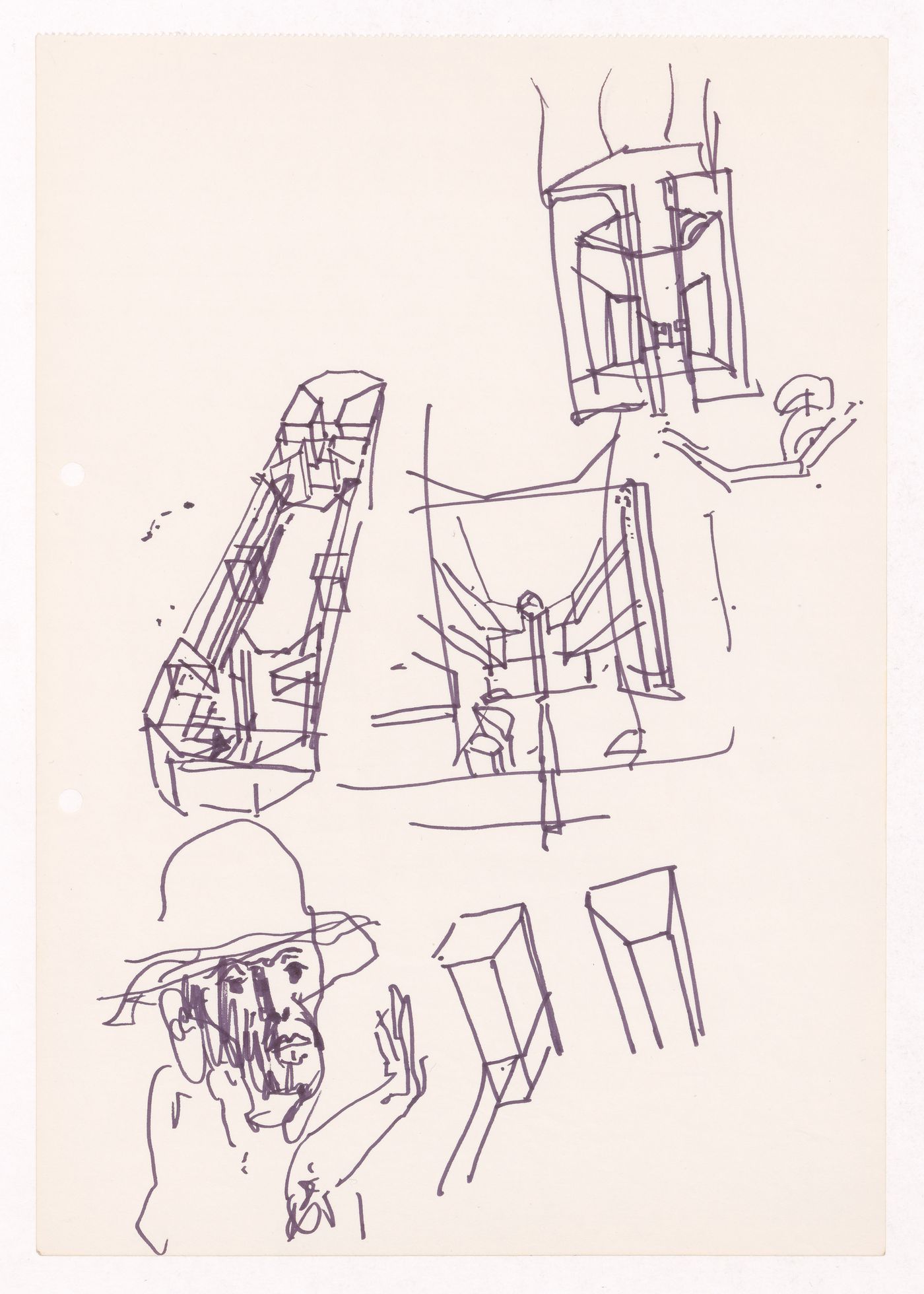 Sketch axonometric and perspective views with portrait for Loja Turquesa - Irmãos Campos Morais, Porto, Portugal