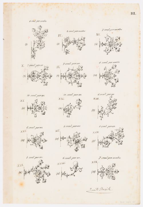 Teatro Massimo, Palermo, Italy: designs for wall lamp fixtures