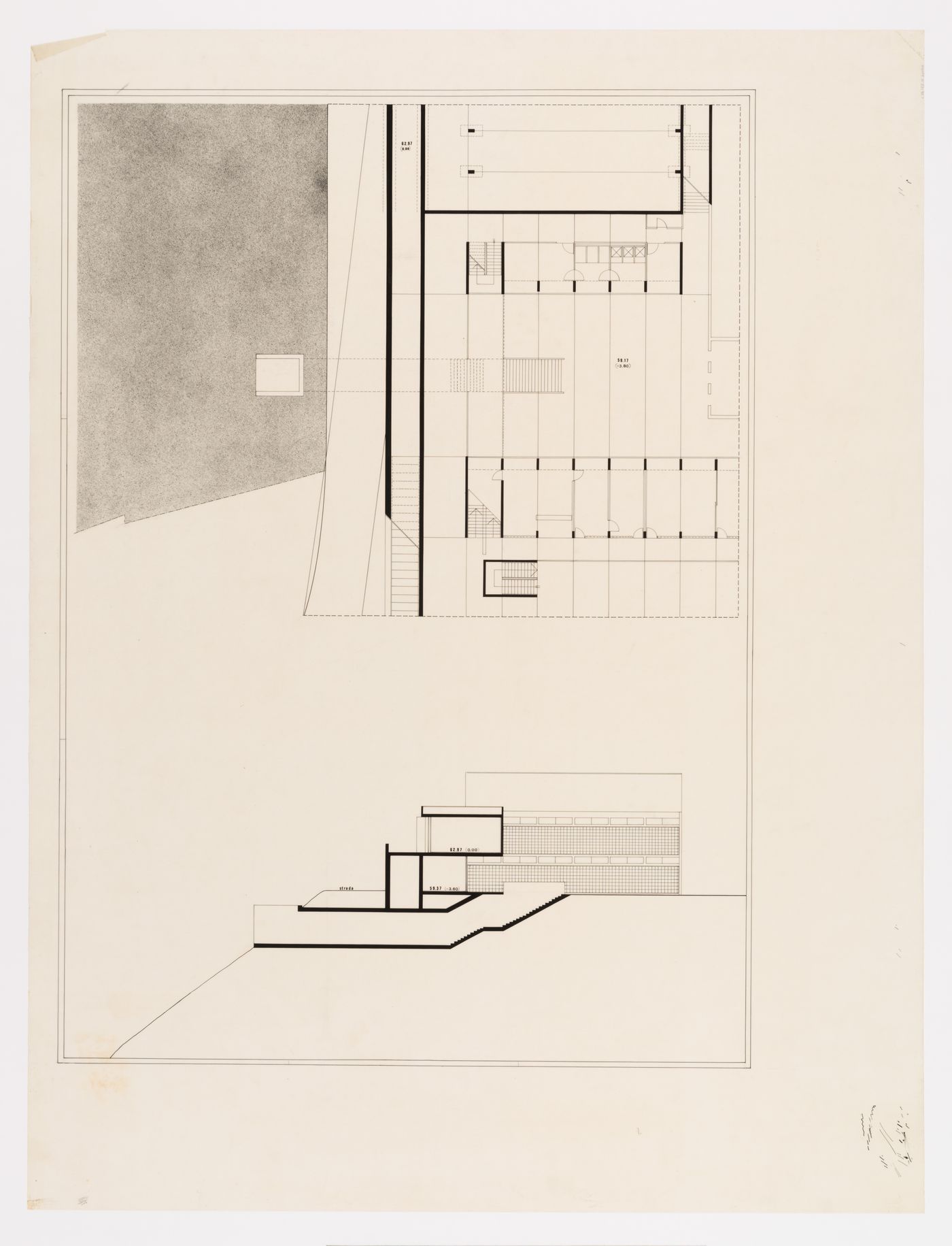 Plan and section, Scuola media a San Sabba, Trieste, Italy