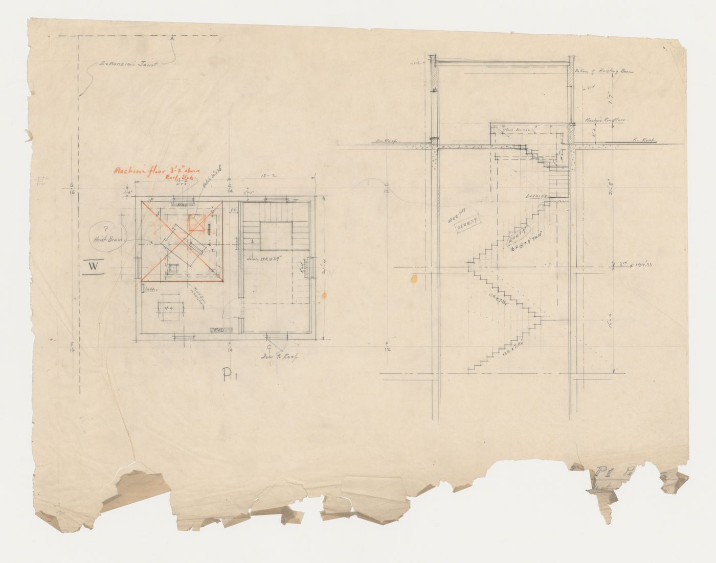 Escalier P1 : plan et élévation, Imprimerie Nationale du Canada, Hull, Québec, Canada