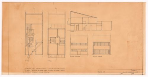 Plans, elevations and section for plot 12 of Conjunto Habitacional em Caxinas, Vila Cova - Vila do Conde, Portugal