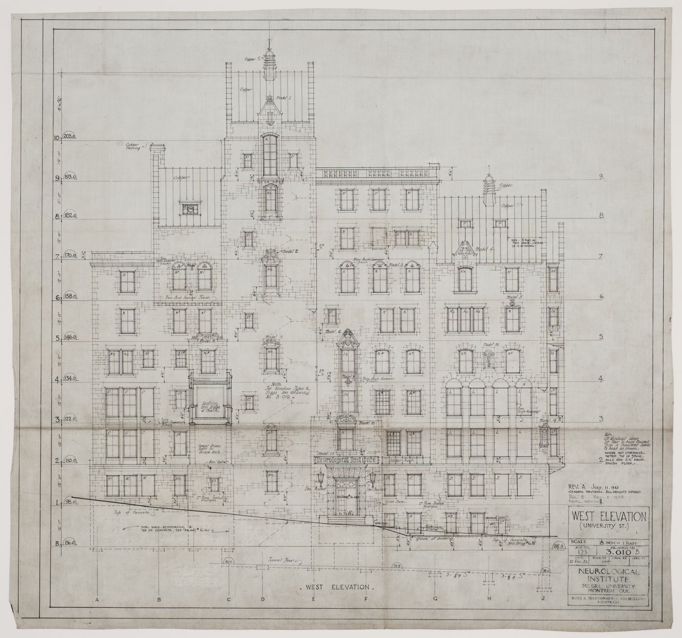 Montréal Neurological Institute, Montréal, Québec: west elevation