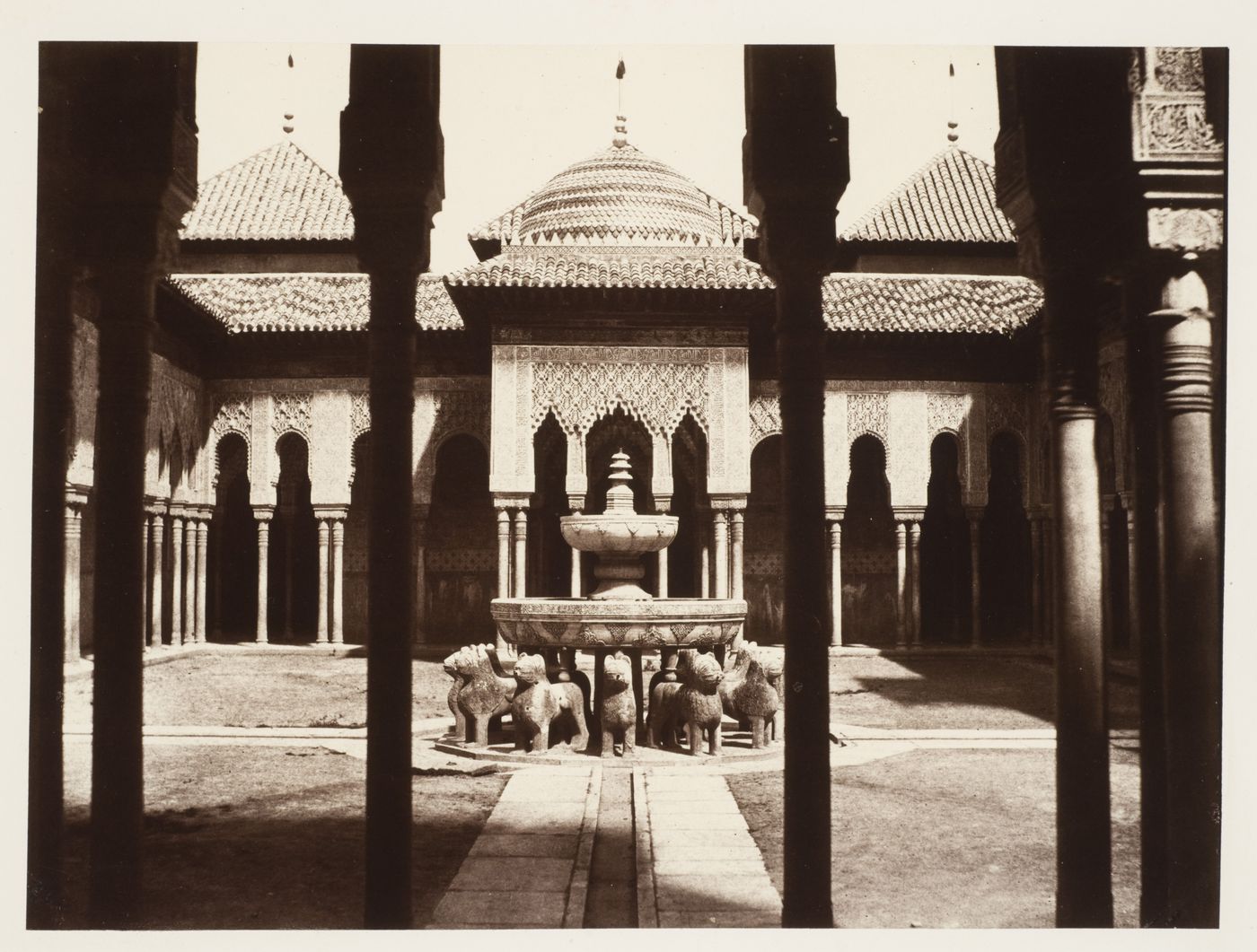View of the Fountain of the Lions through the colonnade, Alhambra, Granada, Spain