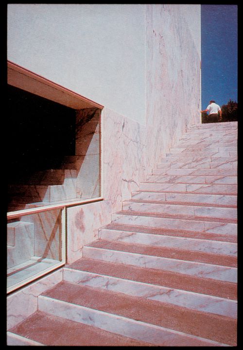 View of exterior stairs of Banco Borges & Irmão II [Borges & Irmão bank II], Vila do Conde, Portugal