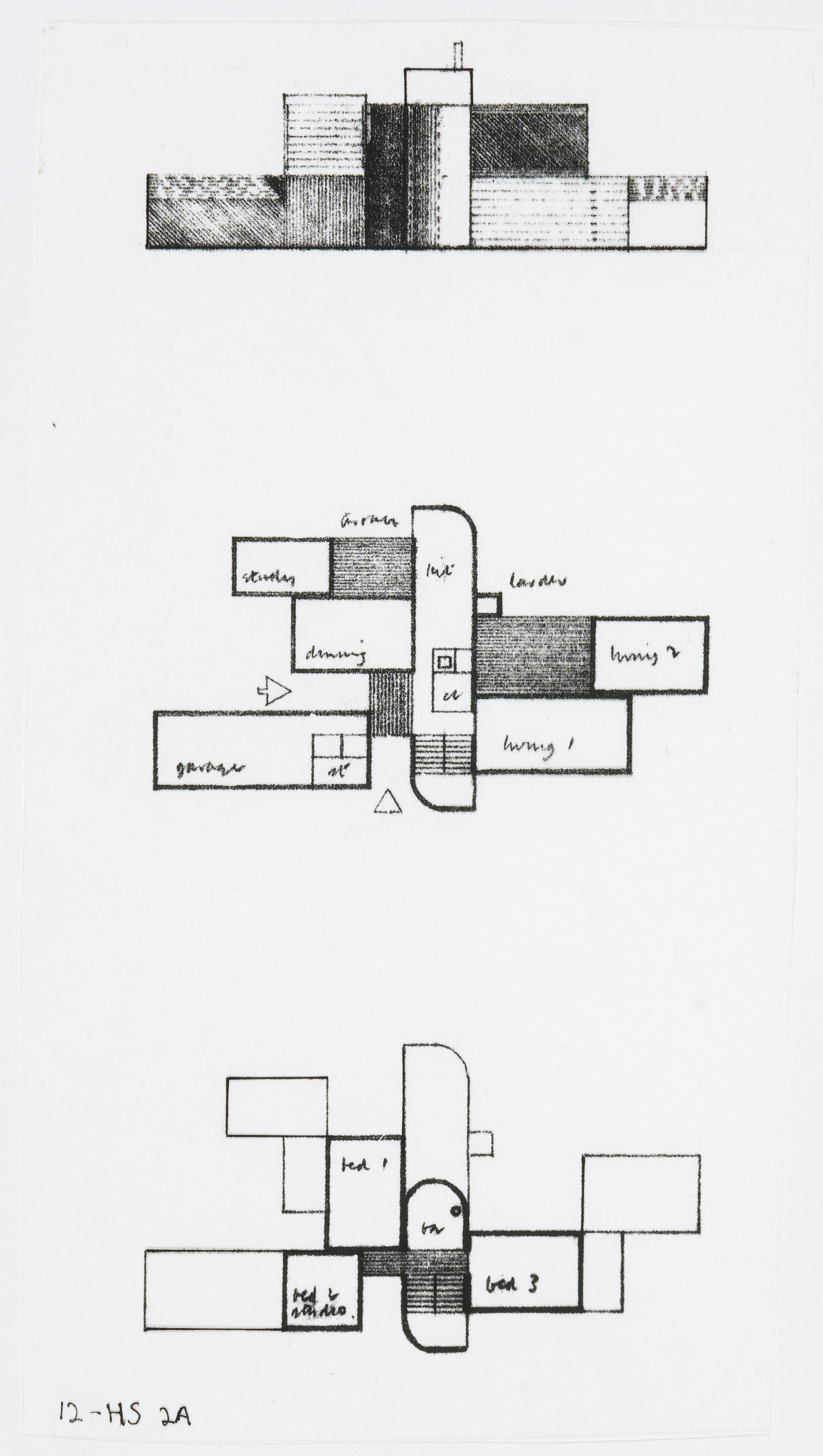 House Studies: elevation and plans
