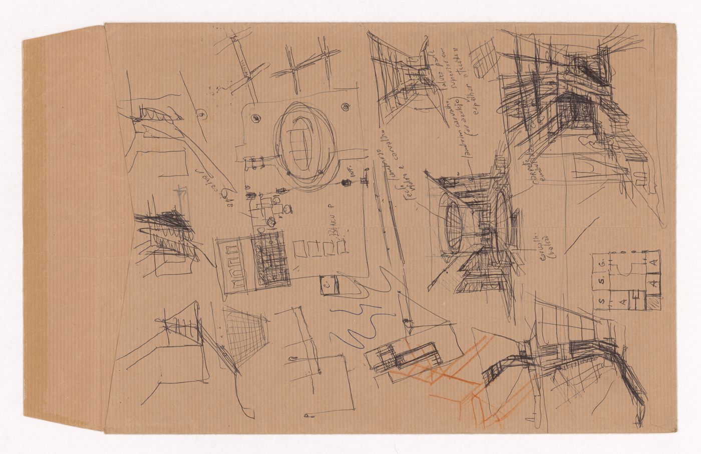 Sketch perspectives and plans for Banco Pinto & Sotto Mayor, agência e clube, Lamego, Portugal