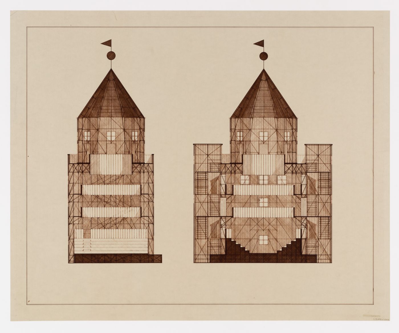 Sectional elevations, Teatro del Mondo, Venice, Italy