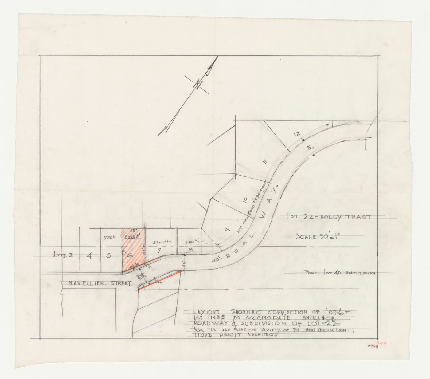 Swedenborg Memorial Chapel, El Cerrito, California: Partial site plan showing changes to the boundries for subdivision six