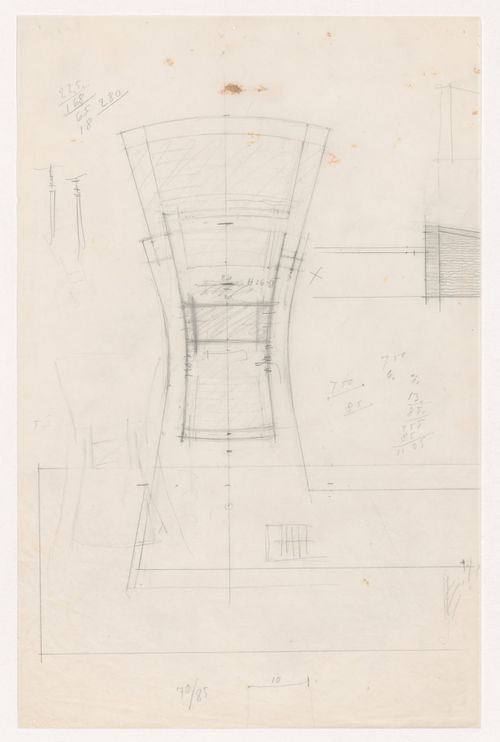 Plan with a small partial elevation for an auditorium and connected structure for Illinois Institute of Technology