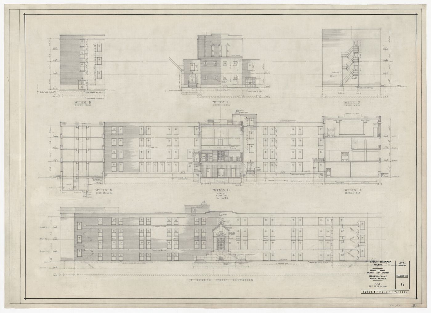 Coupes et élévations pour Saint-Basil's Seminary, Toronto, Ontario