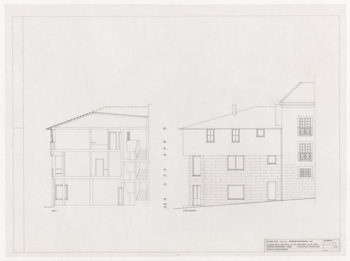 Section three and east elevation for Edifício Figueiredo, Viseu, Portugal