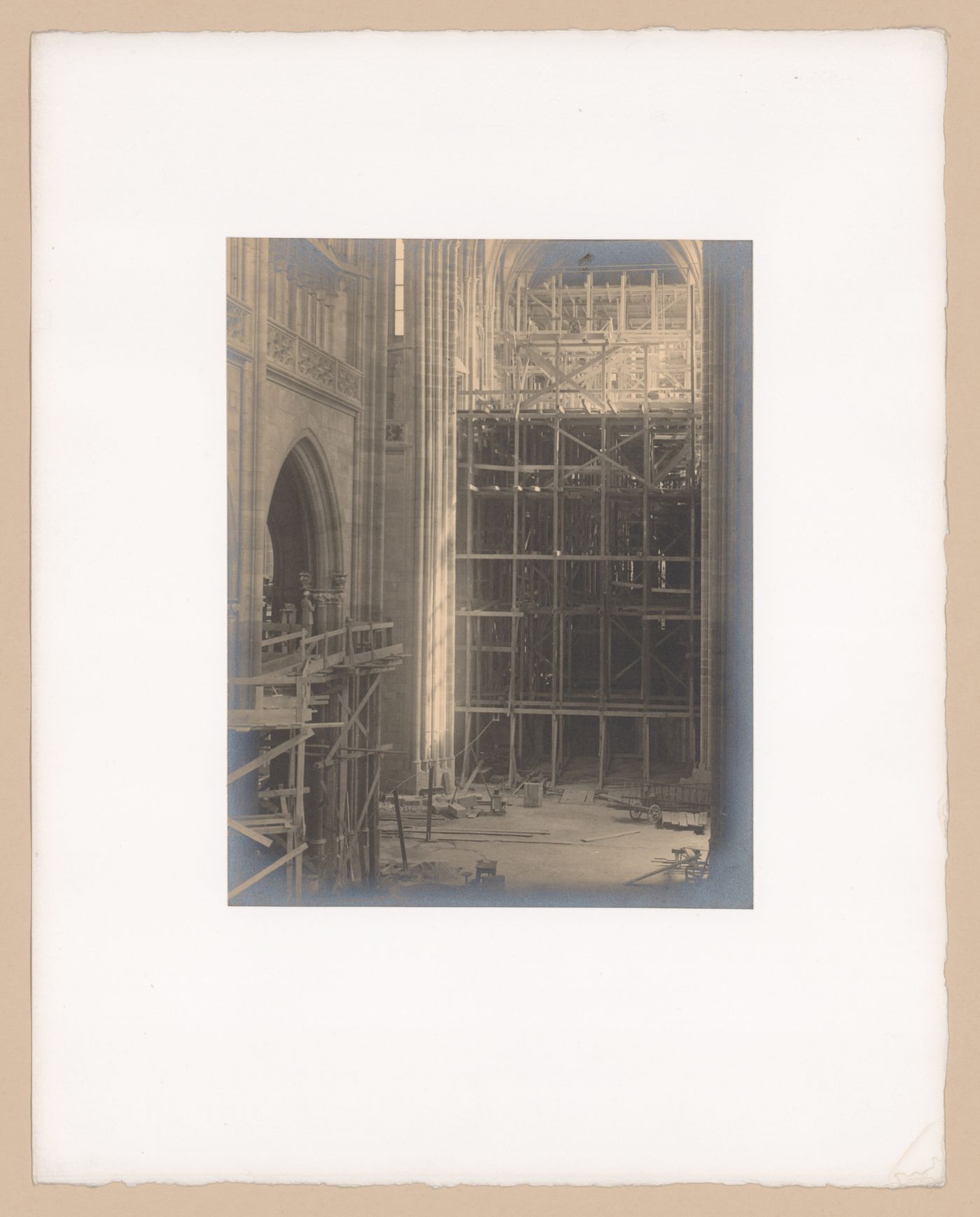 Plate from portfolio ''Svaty Vit (St. Vitus or St. Guy), various interior and exterior views of the cathedral under construction, Prague, Czech Republic''