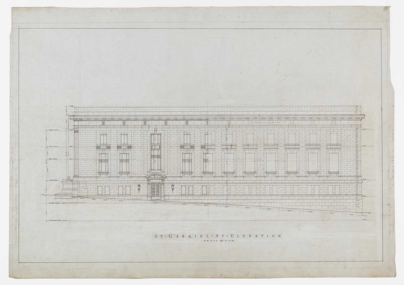 Élévation rue Saint-Gabriel, Annexe au Palais de Justice de Montréal, Montréal, Canada (1920-1927)