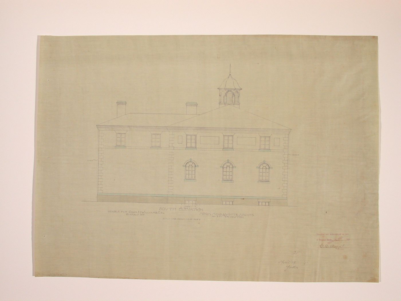 South elevation of the stable for Charles H. Williams at 690 Delaware Avenue, Buffalo, New York