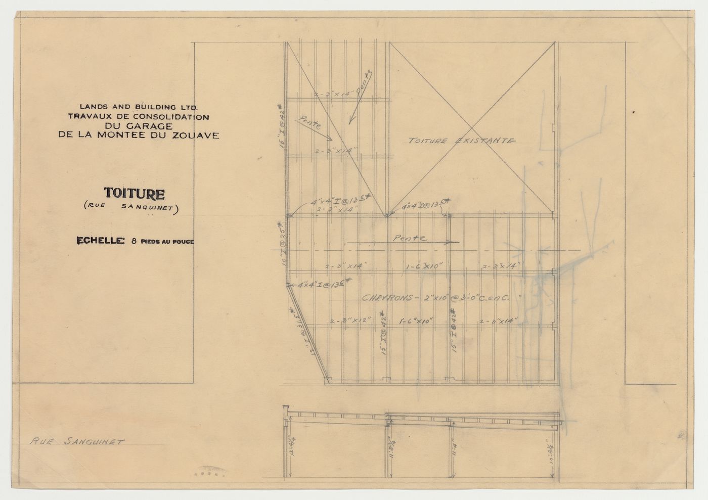 Détails de la toiture, Garage de la Montée du Zouave, Montréal (1919-1920)